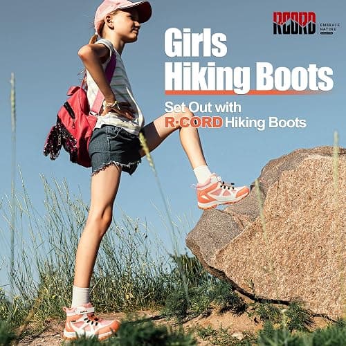R CORD Kids Hiking Boots Drawstring Closure Girls Hiking Boots Waterproof Durable TPR Traction Outsole Anti-Skid Athletic Outdoor Boots thumbnail 7
