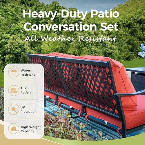 MIXPATIO Patio Furniture Set 5 pcs, Outdoor Patio Furniture, 3-Seat Sofa, 2 Swivel Chairs, 2 Ottomans and 5.75" Extra Thick Cushion, Patio Conversation Set for Garden Backyard Deck,Red thumbnail 8