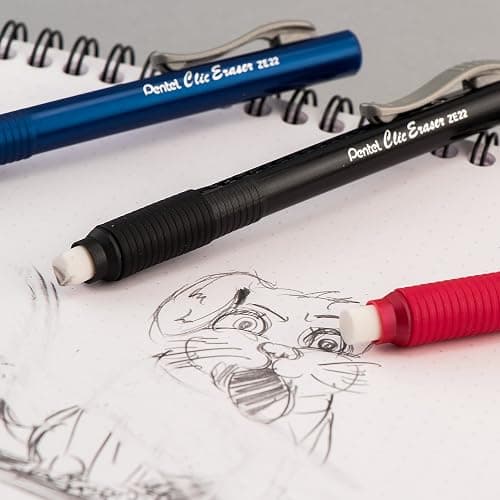 Pentel Clic Retractable Eraser with Grip, Assorted Barrel Colors (ZE21BP3M) (Pack of 3) thumbnail 6