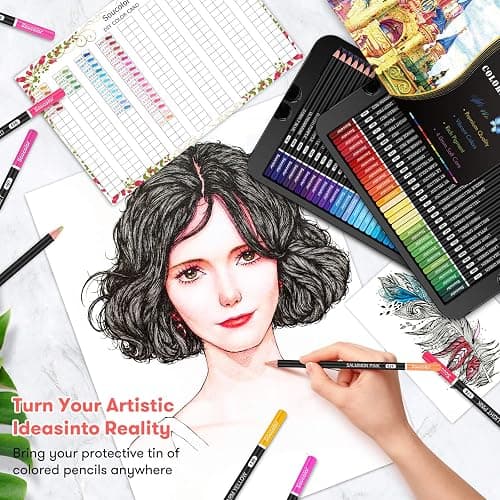 Soucolor 180-Color Artist Colored Pencils Set for Adult Coloring Books, Soft Core, Professional Numbered Art Drawing Pencils for Sketching Shading Blending Crafting, Gift Tin Box for Beginners Kids thumbnail 7
