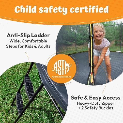 JUMPZYLLA Trampoline Outdoor 8FT 10FT 12FT 14FT 15FT 16FT with Enclosure and Ladder, ASTM Approved Recreational Trampoline for Kids and Adults, Anti-Rust Coated Frame thumbnail 6