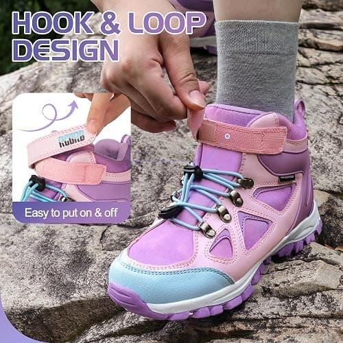 R CORD Kids Hiking Boots Drawstring Closure Girls Hiking Boots Waterproof Durable TPR Traction Outsole Anti-Skid Athletic Outdoor Boots thumbnail 5