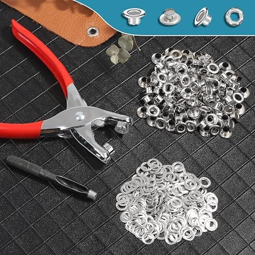 803Pcs Grommet Tool Kit 6mm 1/4 Inch(Inside Hole Size) Eyelet Kit with 400Pcs Eyelets Grommets, 400Pcs Washers and Grommet Eyelet Pliers for Leather/Belt/Shoes/Crafts thumbnail 5