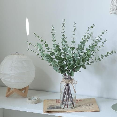 VIERENA 17.5" Artificial Eucalyptus Stems in Glass Vase with Faux Water,Fake Plant Eucalyptus Leaves White Seeds for Centerpiece Table Decorations Farmhouse Wedding Home Greenery Decor (Sage Green) thumbnail 7