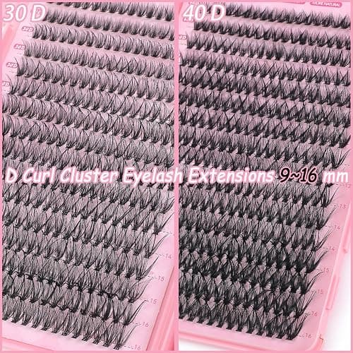 Lash Clusters Kit, 640 Pcs Eyelashes Cluster Extensions Kit 9-16mm Flufffy Individual Lashes 30D-60D D Curl False Eyelashes with Thin Band Match Tools for DIY (30D+40D Kit 9-16mm) thumbnail 4