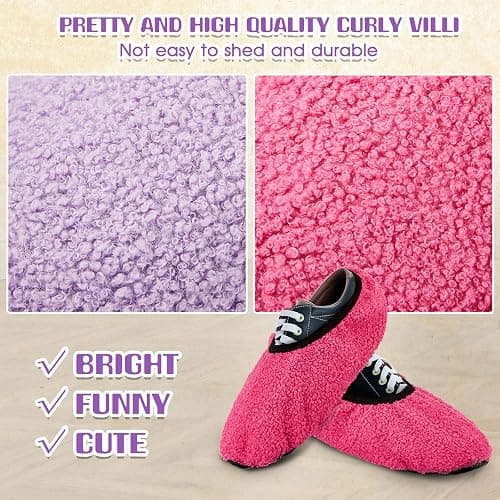 Zhanmai 2 Pairs Women Bowling Shoe Cover Fuzzy Non Slip Shoes Protector | Purple and Rose Red, Reusable Shoes Covers, Soft Protector for Sport Floor Protection Bowling Alley, Women Adults thumbnail 4