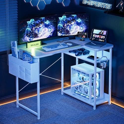 Acrolix L Shaped Gaming Desk 48 Inch - Computer Corner Desk with Power Outlets, Reversible Shelves & Storage Bag for Home Office, PC Gaming Table, White Carbon thumbnail 8
