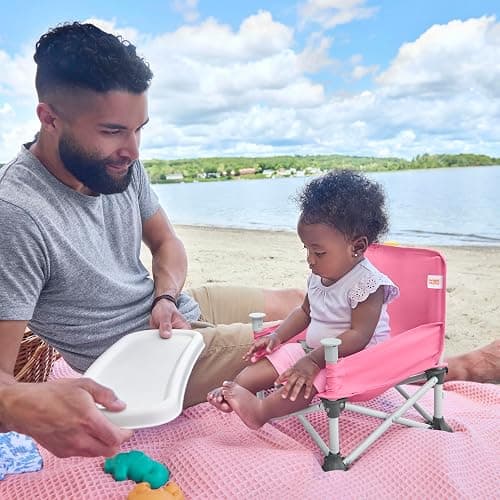 Bright Starts Pop 'N Sit Portable Booster, Indoor/Outdoor Use, Floor Seat with Feeding Tray, Pink, 6 Mos - 3 Yrs thumbnail 2