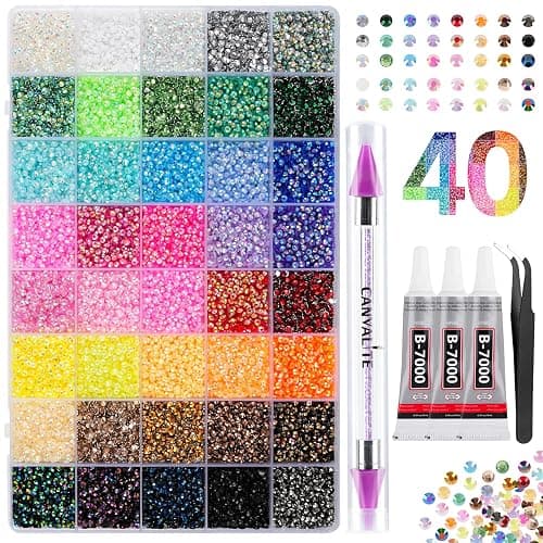 Canvalite 35000Pcs 40 Colors Jelly Rhinestones for Bedazzling, 3mm Multicolor Resin Flatback Gems for Diamond Art, Bedazzler Kit with 3Pcs 15ml Jewelry Glue for Crafting Book Shoes Nail Art - Image 1