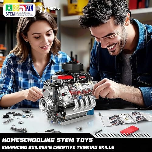 Mould King 10171 V8 Engine Model Kit, Mini V8 Engine Kits That Runs, Build Your Own Car Model Engine with Motor, Collectible Building Blocks for Adults, DIY STEM Construction Toys for Display thumbnail 2