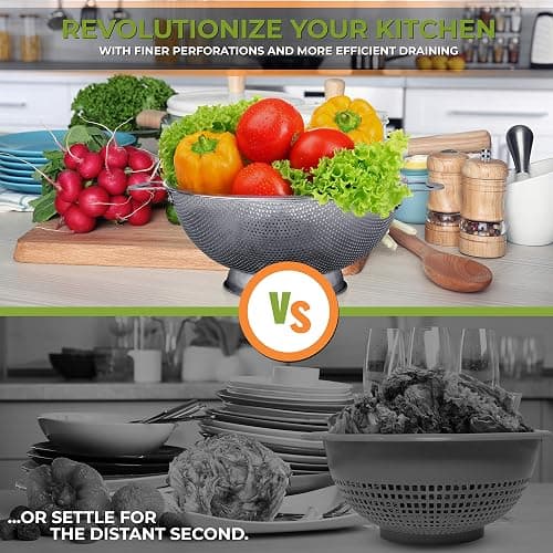 LiveFresh Stainless Steel Micro-Perforated 5-Quart Colander - Professional Strainer with Heavy Duty Handles and Self-draining Solid Ring Base - Dishwasher Safe thumbnail 5