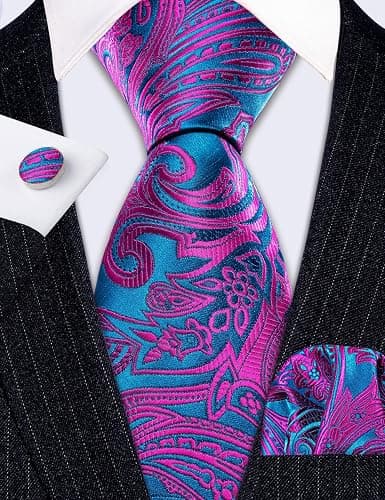 Barry.Wang Men Ties Paisley Woven Silk Necktie Set with Pocket Suqare Cufflinks Formal thumbnail 3