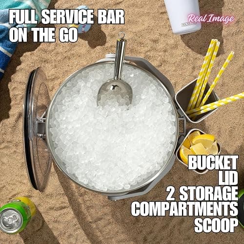 Large Insulated Ice Bucket with Lid – Stainless Steel Ice Bucket and Scoop – Ice Buckets for Parties, Bars – Ice Bucket with Lid and Scoop – Outdoor Ice Bucket, Champagne (Natural Stainless) thumbnail 4