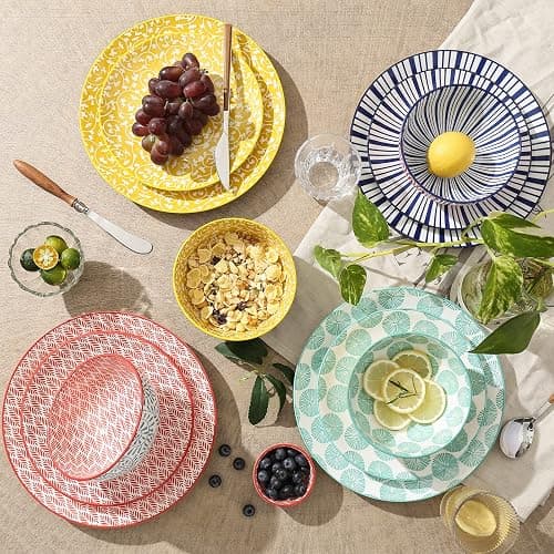 Selamica Ceramic Dinnerware Sets, 12-Pieces Plates and Bowls Sets, Scratch Resistant Dishes set for 4, Dishwasher & Microwave Safe, Assorted Colors thumbnail 2