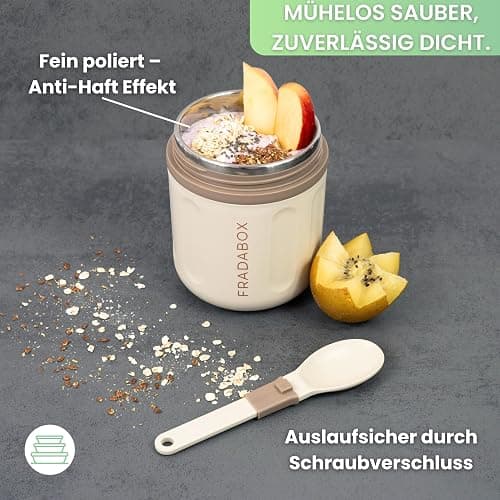 FRADABOX® Lunchpot „Casey“, Thermobehälter mit Löffel, Premium Edelstahl, Müslibecher to go, Auslaufsicher für Joghurt Porridge, Suppen, Lunchbox, Meal Prep Warmhaltebehälter für Erwachsene und Kinder thumbnail 4