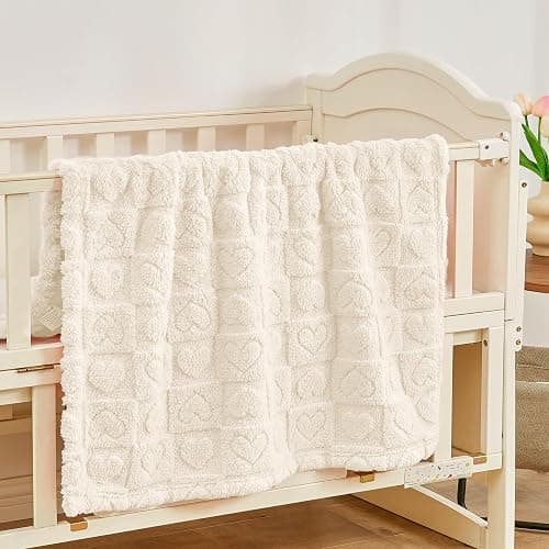 Yurhap Heart Baby Blanket, Love Plush Fleece Baby Blankets for Boys Girls | Soft Sherpa Baby Boy Blankets for Infant Toddler Newborn Gifts, Fluffy Baby Essentials, For Crib Stroller, 30"x40", Cream thumbnail 2