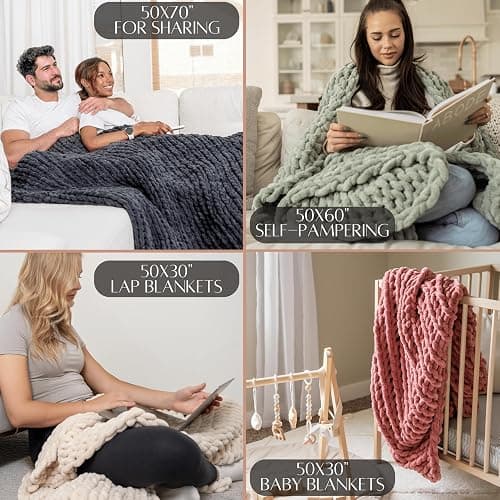 SAMIAH LUXE Sage Green Chunky Knit Blanket Throw 50x70, Chenille Chunky Knit Throw Blanket for Living Room Decor or Boho Decor, Thick Yarn Knitted Blankets for Couch or Bed, Knitted Crochet Blankets thumbnail 4