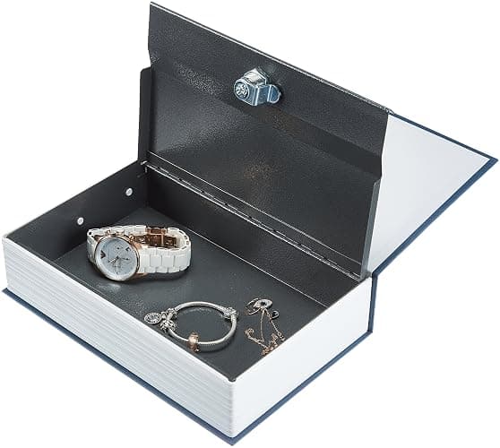 Amazon Basics Book Safe, Money Saving Box, Save for Money, Secret Hidden Metal Lock Box, Money Hiding, Key Lock, Large, Blue - Blue - Large - Key Lock thumbnail 4