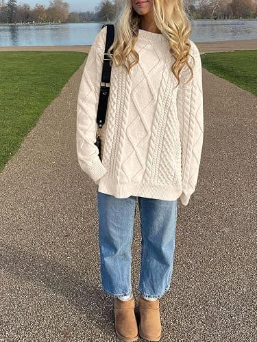 ANRABESS Sweaters for Women Oversized Cable Knit Fall Long Sleeve Crewneck Casual Pullover Sweater Tops 2025 Winter Outfits thumbnail 7