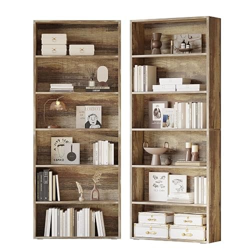 IRONCK Bookshelves and Bookcases Set of 2 Floor Standing 6 Tiers Display Storage Shelves 70 in Tall Bookcase Home Decor Furniture for Home Office, Living Room, Bed Room - Image 1
