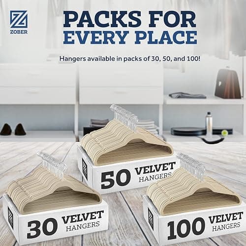 Zober Velvet Hangers 50 Pack - Ivory for Coats, Pants & Dress Clothes - Non Slip w/ 360 Degree Swivel, Holds up to 10 lbs - Strong Felt Hangers for Clothing thumbnail 7