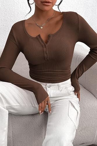 PRETTYGARDEN Women's 2025 Summer Fall Long Sleeve Henley T Shirts Button Ribbed Knit Slim Fit Casual Basic Tops Blouse thumbnail 7
