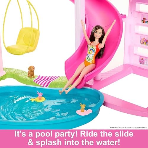 Barbie Dreamhouse, Pool Party Doll House with 75+ Pieces and 3-Story Slide, House Playset, Pet Elevator and Puppy Play Areas thumbnail 4