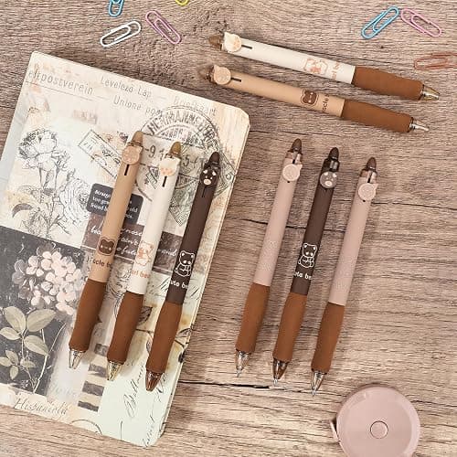 BAYTORY 8Pcs Cute Retractable Erasable Gel Pens, Blue and Black Ink Pen with Eraser Clear, Smooth Writing Comfortable to Use for Note Taking Marking Planner Crossword Puzzles (Coffee) thumbnail 7