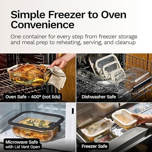 Naked Kitchen 8-Piece Food Storage Containers with Lids – Nesting Borosilicate Glass Meal Prep Containers with Leak-Proof Airtight Seal – BPA Free, Microwave, Oven, Freezer & Dishwasher Safe – Black thumbnail 7
