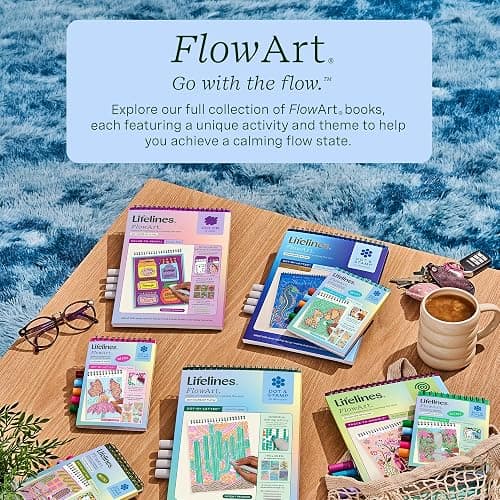Lifelines FlowArt Activity Pads, 3-Pack - Guided Dot & Trace Art Meditations with Markers - 12 Double-Sided Markers & 60 Scenes - Color by Number Coloring Books for Tweens, Adults & Seniors thumbnail 8