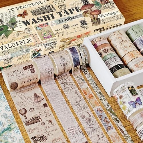 Vintage Washi Tape Set for Scrapbooking & Journaling - 32 Rolls Floral, Cute Decorative Tapes with Assorted Widths, Retro Aesthetic DIY Gift for Bible, Bullet, Junk Journal Supplies (Christmas Tape) thumbnail 3