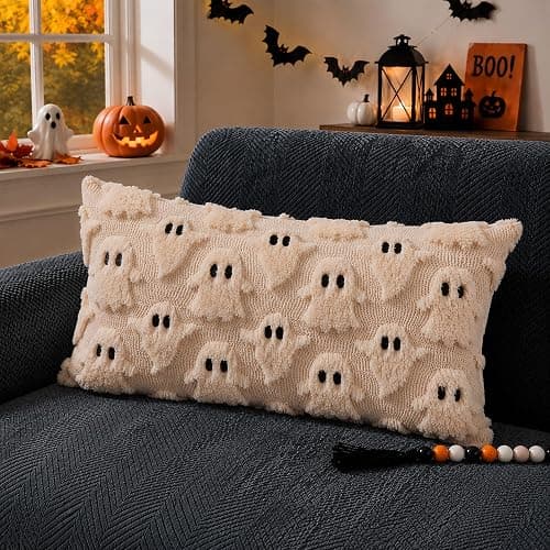 DFXSZ Halloween Pillow Covers 12x20 Beige Ghost Plush Halloween Decor095B12 | Soft Plush Faux Fur Halloween Pillowcases,for Chair Sofa Bedroom Living Room Home Thanksgiving Decor thumbnail 4