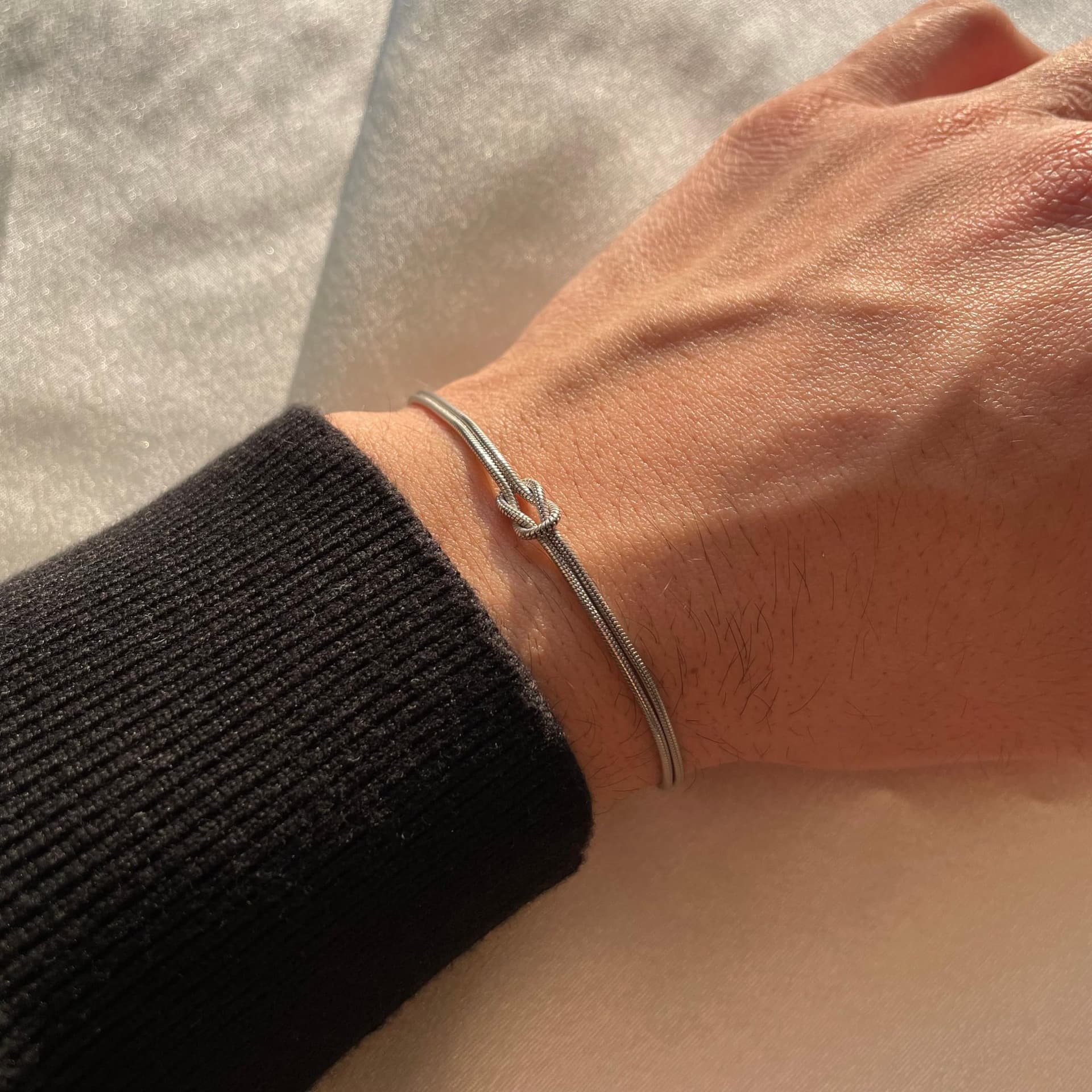 Matching Bracelets for Couples，Dainty Gold Love Knot Bracelet 14K Gold Plated Herringbone Chain Bracelet Relationship Jewelry Gifts for Best Friend thumbnail 4