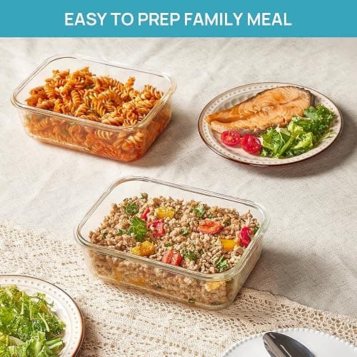 Vtopmart 2Pack 1860ml/63oz Large Glass Storage Containers with Lids, Meal Prep Food Container Set with Snap Airtight Lid for Baking, Microwave, Oven, Leak Proof, for Freezer, Dishwasher, Grey thumbnail 2