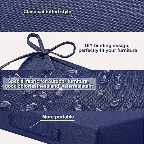 Leinuosen 3 Pcs Outdoor Chair Cushions Set 44 x 19 Inch Loveseat Tufted Waterproof Patio Furniture Love Seat Pad Cushion for Square Settee Indoor Sofa Wicker Couch Bench(Navy Blue) thumbnail 3