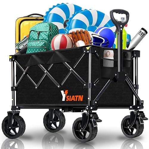 Collapsible Wagon Cart with Wheels Foldable, Folding Wagon Cart with All Terrain Wheel, Large Grocery Carts On Wheels, Heavy Duty Utility Wagons for Shopping Beach Sports Fishing Camping, 110L, Black - Image 1