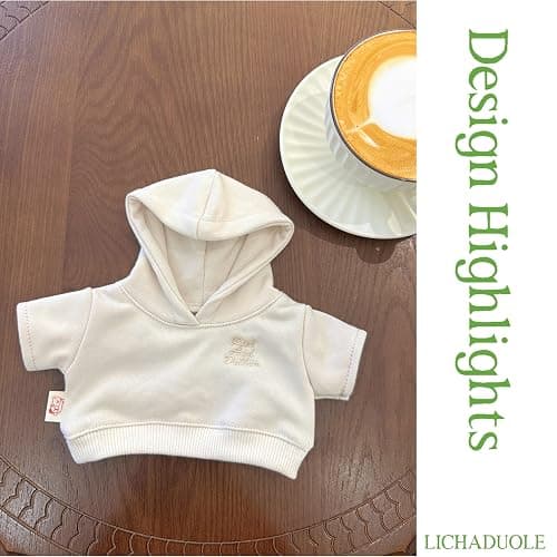 LICHADUOLE 9-12''/30cm Plush Animals Clothes Cotton Hoodie & Checkered Shorts Set for Bashful Bunny and Teddybear(NO Doll) thumbnail 4