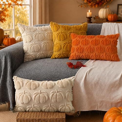 DFXSZ Fall Pillow Covers 12x20 Beige Plush Big Pumpkins Decor YZT100A12 | Soft Plush Faux Fur Wool | Autumn Thanksgiving Throw Pillowcases Decor | Sofa Living Room Home Fall Decorations thumbnail 5