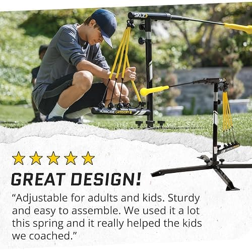 SKLZ Hurricane Batting Swing Trainer for Baseball & Softball - Durable Swing Arm - 4 Power Band System - High-Visibility, Anti-Dent Target Ball Head - Screw-in Base Legs, Metal Stakes & Carry Bag thumbnail 6