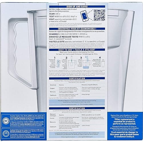Brita Water Pitcher, Slim, 5 Cup Capacity, Includes One Advanced Filter-White, Size thumbnail 2
