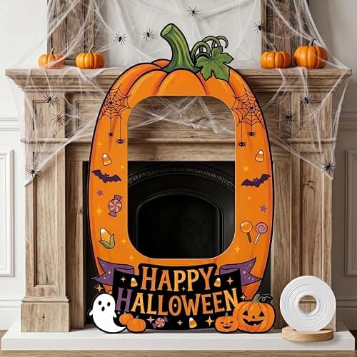 Giant Halloween Photo Booth Props 62x38.6 Inch, Pumpkin Picture Frame Cutout with 10M Ribbon, Happy Halloween Backdrop for Kids Trick or Treat Party Supplies Outdoor Indoor Decorations thumbnail 5