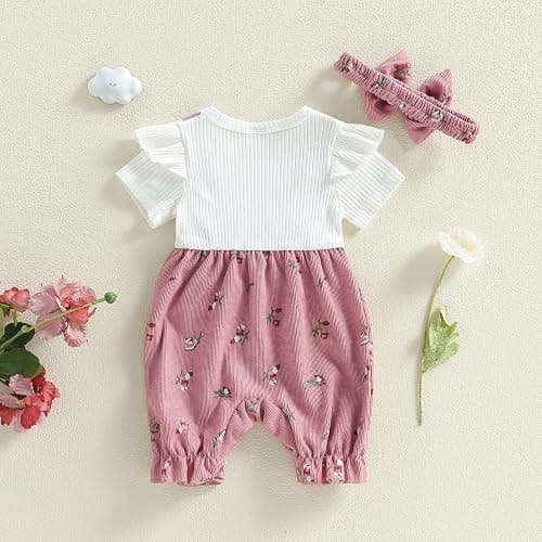 YINGISFITM Newborn Baby Girl Clothes Summer Short Sleeve Romper Floral Bow Short Jumpsuit Infant Cute Outfits thumbnail 6