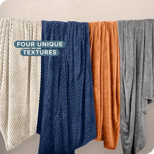 Bare Home Textured Fleece Blanket - Full/Queen - Ultra-Soft Lightweight for Bed, Sofa, and Couch - Luxury Microplush - Cozy Warm Blanket (Full/Queen, Chevron Dark Blue) thumbnail 7
