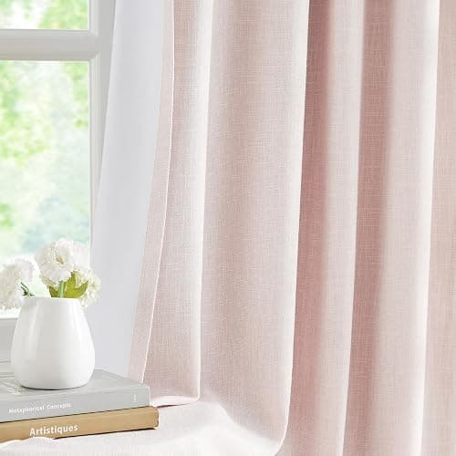 WEST LAKE Bailey Pinch Pleat Full Blackout Curtains 90 Inches Long,Pink Linen Textured 100 Room Darkening Drapes with Back Tabs for Lovely Girls Room Bedroom,Rustic Window Treatment,40" Wx90 Lx2 thumbnail 3