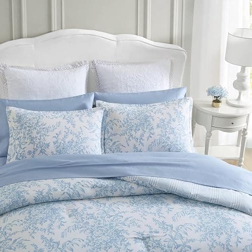 Laura Ashley – Queen Comforter Set, Soft Bedding with Matching Shams, Reversible Floral Room Decor, College Dorm Room Essentials (Bedford Blue) thumbnail 3