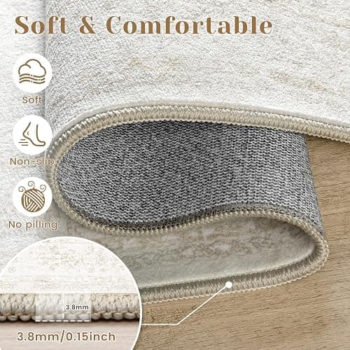 losbulake Bedroom Rug Washable Large Area Rugs Foldable Low Pile Print Non Slip Boho Patterned Rugs for Bedroom Living Room Dining Home Office (Floral Beige, 5'x7') thumbnail 4