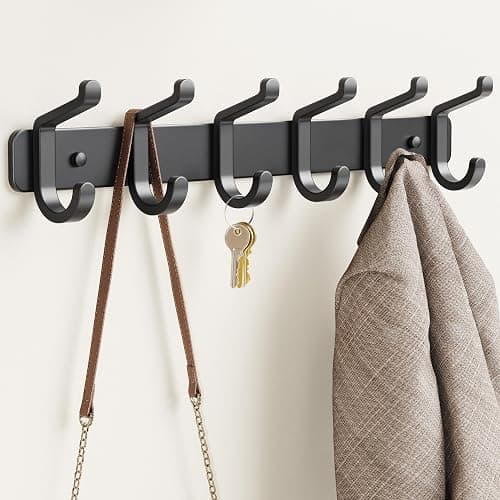pickpiff Coat Rack Wall Mounted Heavy-Duty: Metal Coat Hanger 6 Hooks for Hanging Hat, Clothes, Robe, Keys, Backpack, Bathroom Towels, Jacket, Purse - Closet, Door, Entryway, Mudroom (Black, 1 Pack) thumbnail 9