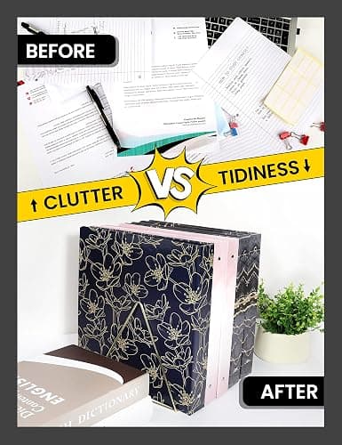 SUNEE 3 Ring Binder, 1 Inch, Cute Binder with 2 Pockets, Decorative Black Marble Heavy Duty (Fit 8.5x11 Inches) for School & Office thumbnail 7