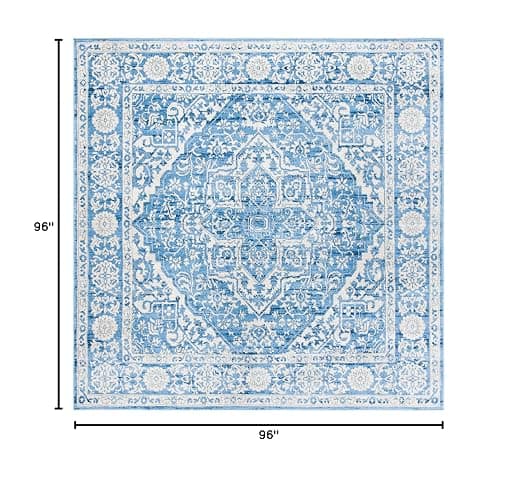 SAFAVIEH Brentwood Collection Area Rug - 8' Square, Ivory & Navy, Medallion Distressed Design, Non-Shedding & Easy Care, Ideal for High Traffic Areas in Living Room, Bedroom (BNT832A) thumbnail 2