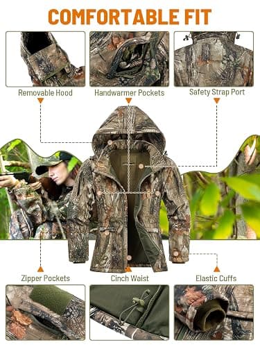 NEW VIEW Womens Hunting Clothes, Upgraded Ultra-Quiet Water Resistant Camo Hunting Jacket for Duck Waterfowl Deer Hunting thumbnail 5